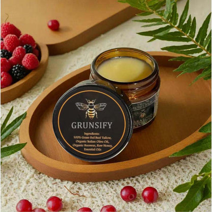 Grunsify™ tallow cream – relieves dark spots, acne scars, dryness, and has anti-aging effects.
