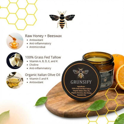 Grunsify™ tallow cream – relieves dark spots, acne scars, dryness, and has anti-aging effects.