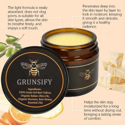Grunsify™ tallow cream – relieves dark spots, acne scars, dryness, and has anti-aging effects.