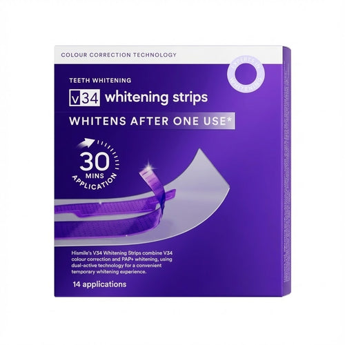 V34 Whitening Strips – Peroxide-Free, Color-Correcting Teeth Whitening in 30 Minutes